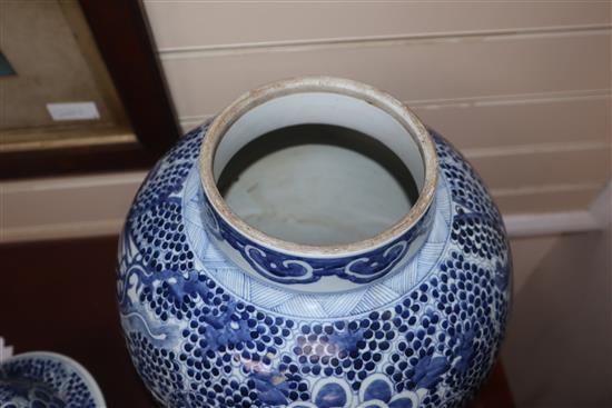 A pair of large Chinese blue and white vases and covers height 53cm